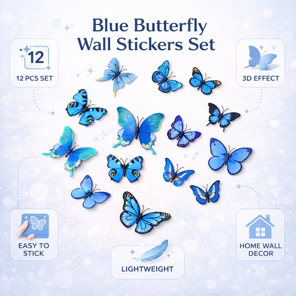 3D Butterfly Wall Stickers - Blue Decor -2