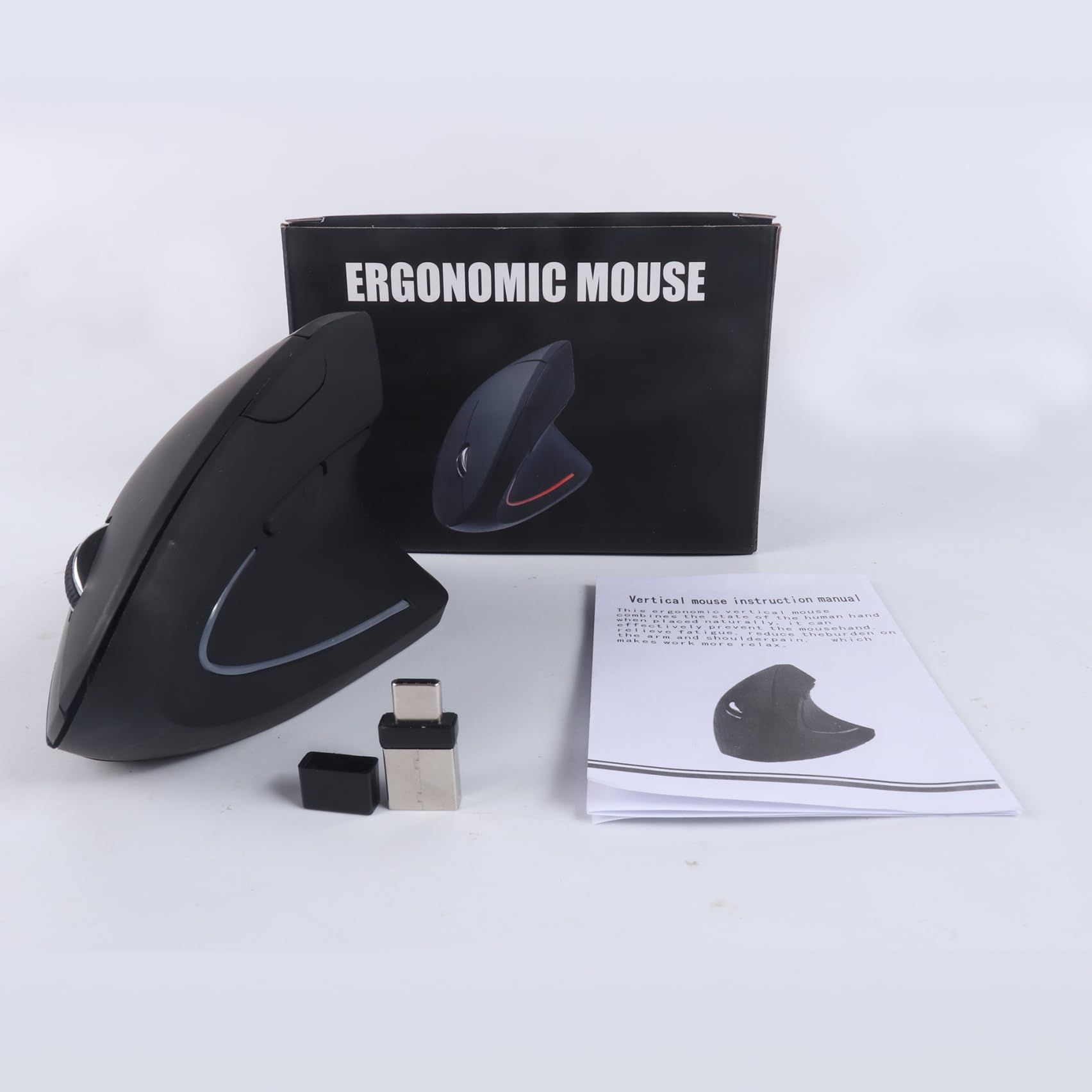 Ergonomiczna mysz bezprzewodowa pionowa (USB + typ C) odbiornik 2 w 1 z 6 przyciskami 3DPI, wygodny chwyt, optyczne myszy bezprzewodowe z adapterem USB i C, do laptopa/PC/tabletu, MacBooka