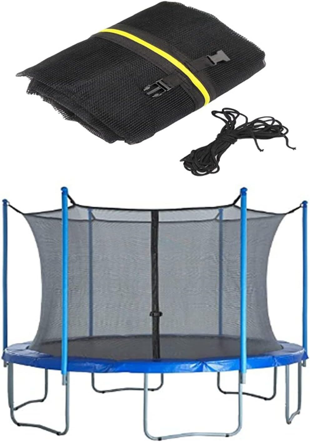 Red de seguridad para cama elástica con 3 patas y 6 postes de seguridad, equipo de fitness para trampolín redondo