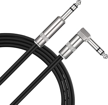 Donner TRS Cable 6 ft, Balanced Stereo Patch Cable - Sturdy No Hum 1/4 Male Right Angle to 1/4 TRS Male Straight Cord, Black