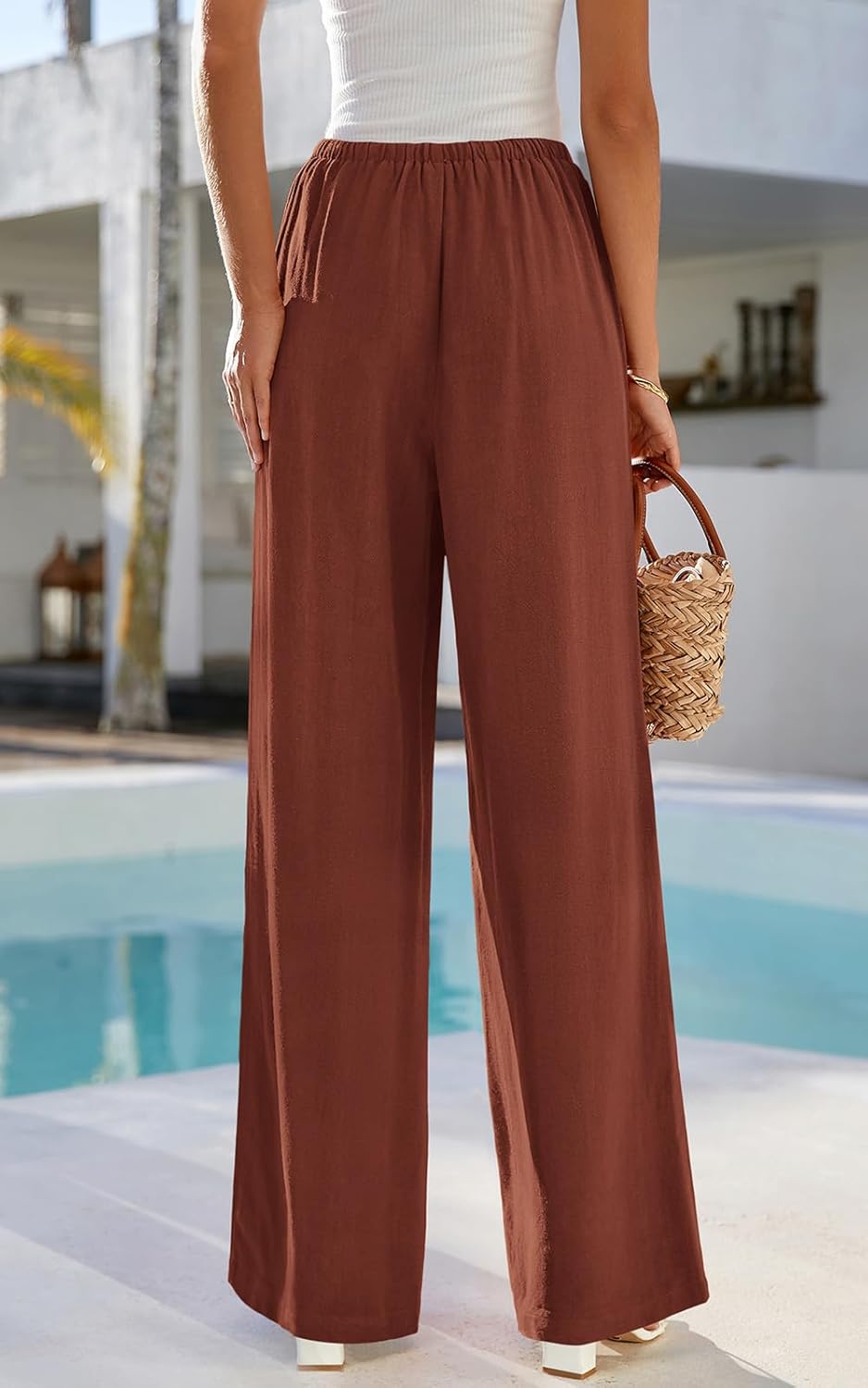 PRETTYGARDEN Summer Wide Leg Linen Pants Women with Pockets High Waist Drawstring Loose Casual Palazzo Lounge Pants Women - Image 3