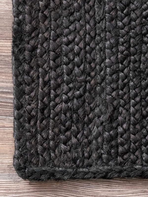 Image of F R Creation Jute Reversible Braided Natural & Handwoven Jute Carpet, Carpet for Living Room Braided Rug, Offices Carpet, Guest Room Size (7X10 Feet Black)