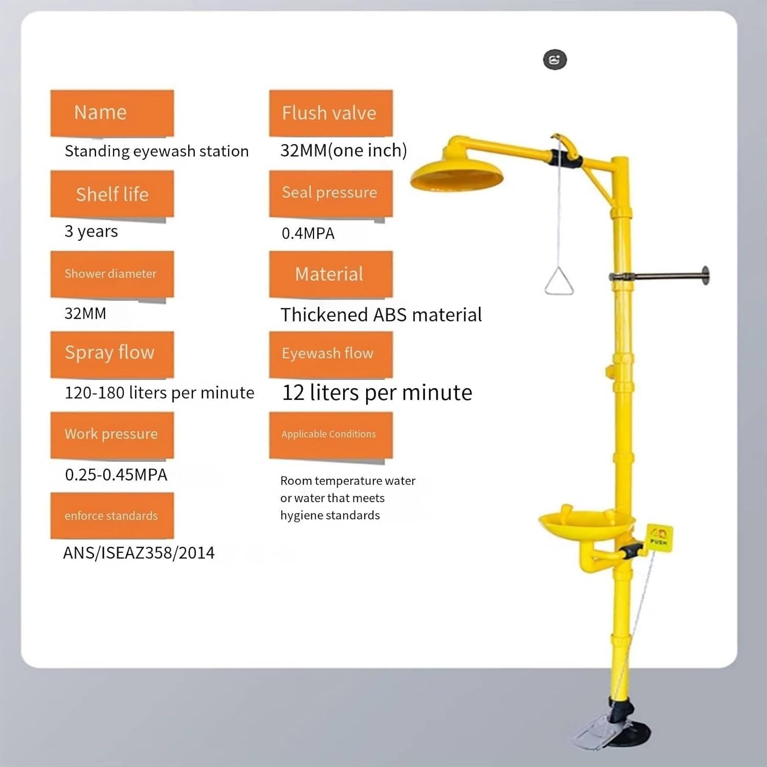 EstacióN Lavaojos de Pie Ducha de Emergencia, Ducha de Seguridad, EstacióN Lavaojos de Acero Inoxidable 304 con Revestimiento Abs, para FáBricas y Laboratorios Aire Libre