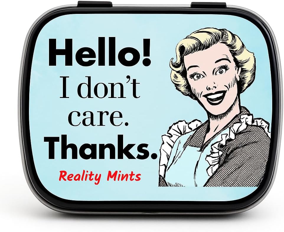 I Don’t Care Thanks Mints - Wintergreen Breath Mints - Novelty Candy Gift for Women - Hinged Collectible Tin of Sugar-Free Candy