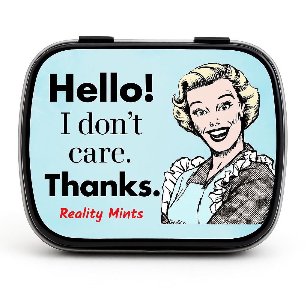 I Don’t Care Thanks Mints - Wintergreen Breath Mints - Novelty Candy Gift for Women - Hinged Collectible Tin of Sugar-Free Candy