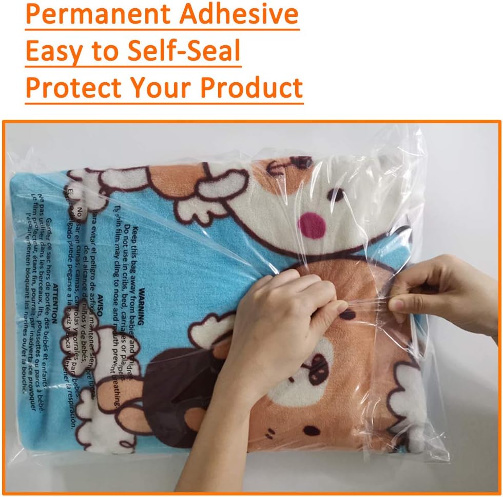 Belinlen 200 Count 14x20 Inch Self Seal Clear Poly Bags with Suffocation Warning for Packaging Clothing, Decorative Wrappers and More with Permanent Adhesive (1.5mil) : Office Products