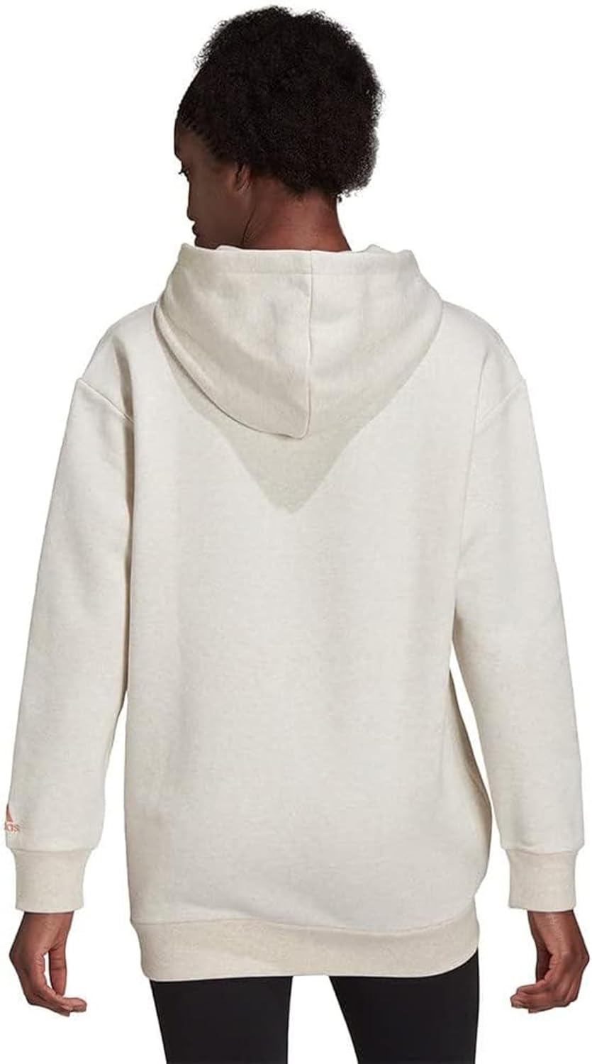 adidas Womens Lin Oversize Fleece Hoodie Sweatshirt, Off White Mel/Ambient Blush - Image 2