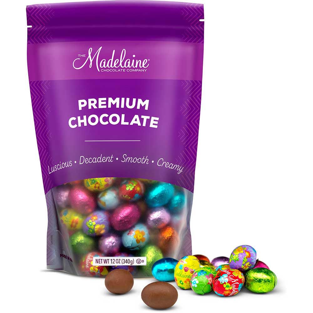 Madelaine Chocolates Easter Eggs (12 Oz) Easter Candy Solid Premium Milk Chocolate Eggs Foiled In A Variety Of Solid and Floral Colors - Traditional Basket Mainstays