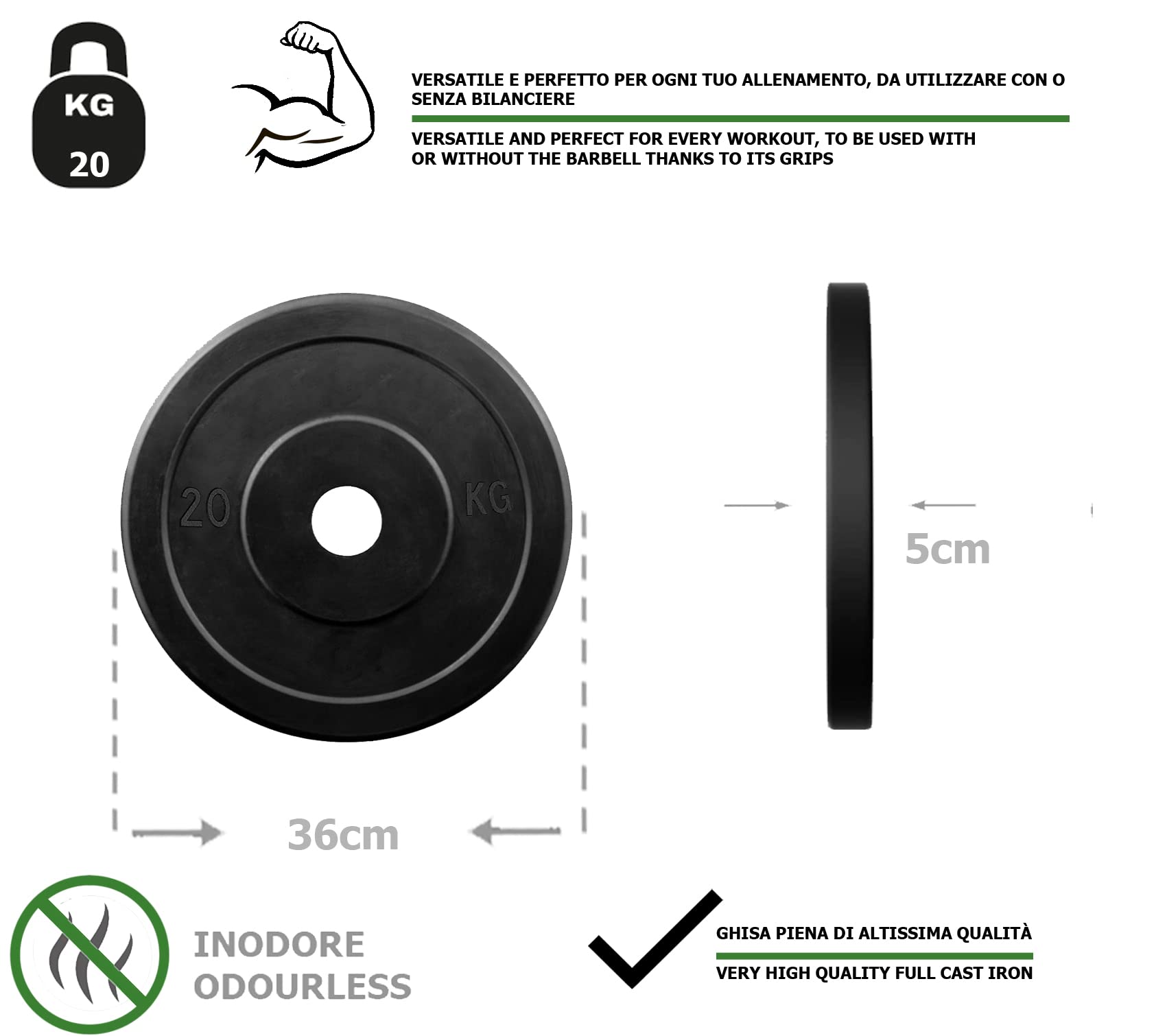 Tarcze Żeliwne Gumowane G5 HT SPORT Ø Otwór 25 mm Dla Siłowni I Domu Siłowni 0.5 Do 20 Kg Dla Hantli I Sztangi