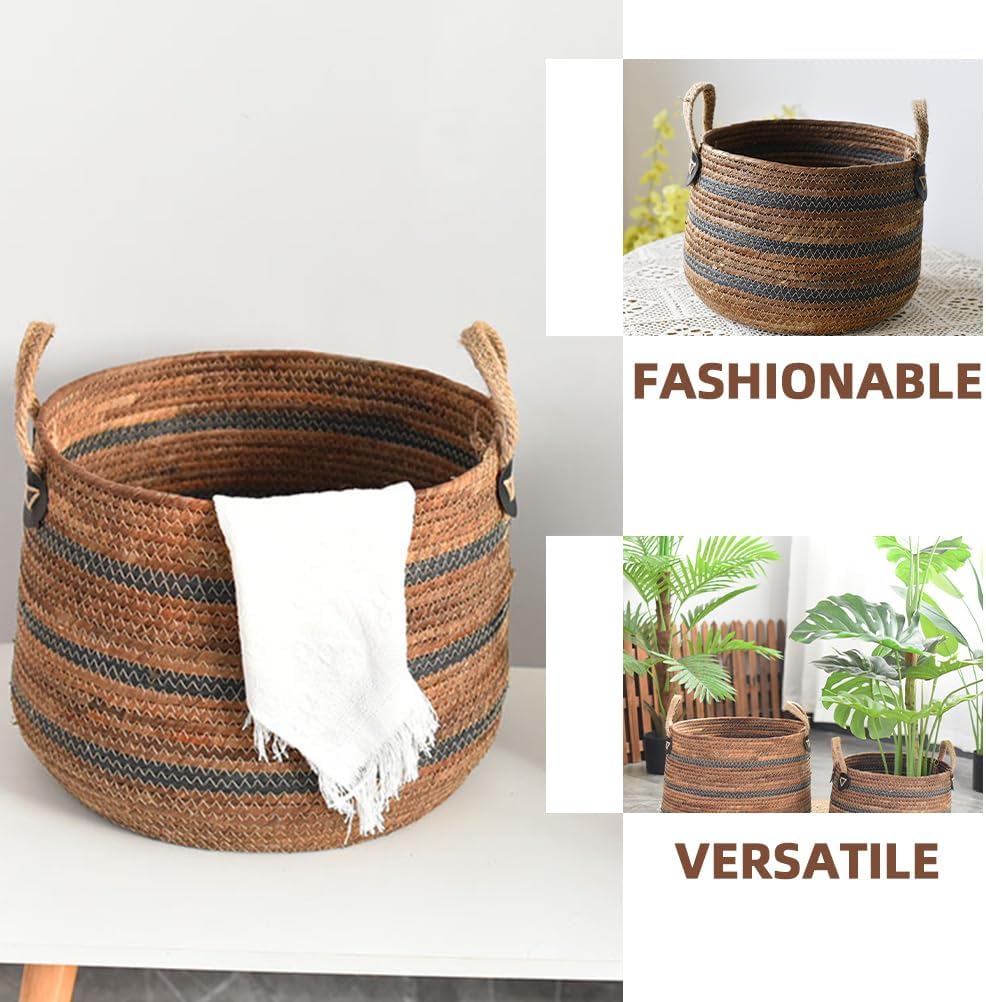 Zerodeko Woven Storage Baskets Straw Planter Basket Toy Blanket Organizer Seagrass Laundry Large Wicker Plant Tree for Dirty Clothes Pillows