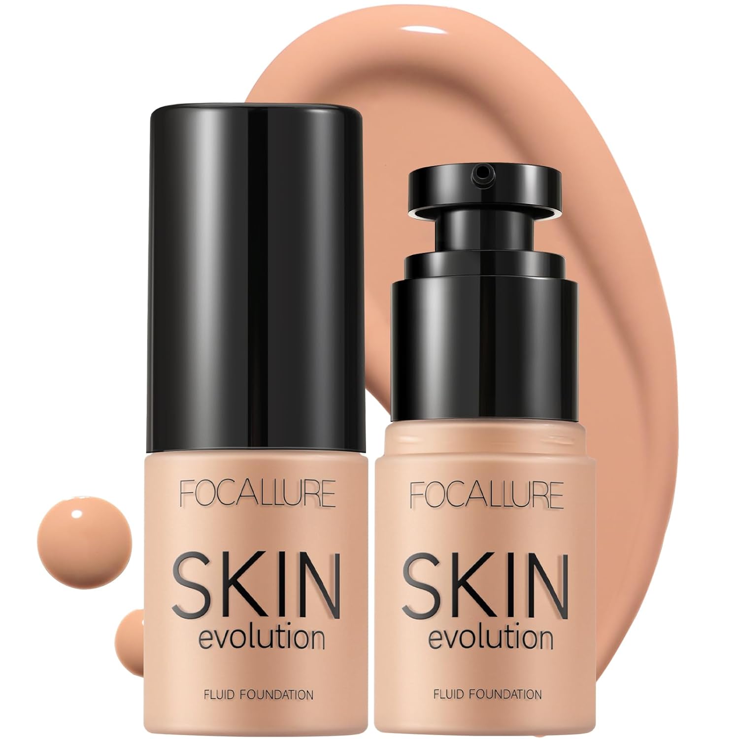 FOCALLURE 2 Pcs Liquid Foundation, Skin Evolution Foundation + Concealer, Full Coverage Foundation Makeup, Durable, Waterproof, Oil-Control, Hides Wrinkles & Lines, Natural