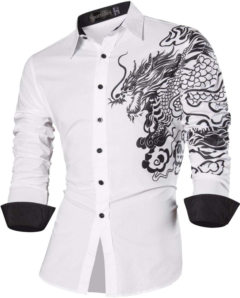Men's Novelty Button Down Shirts Casual Long Sleeve Dress Shirts Print Fashion JZS041