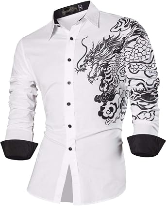 Mens Novelty Button Down Shirts Casual Long Sleeve Dress Shirts Print Fashion JZS041