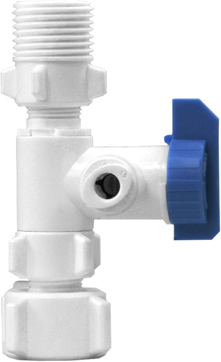 Max water 3/8 x 1/2 Inch Angle Stop Adapter Valve, Reverse Osmosis Under Sink Cold Water Supply Diverter Push to Connect PVC Fitting, Replacement Of PASVPP1 PASVPP5
