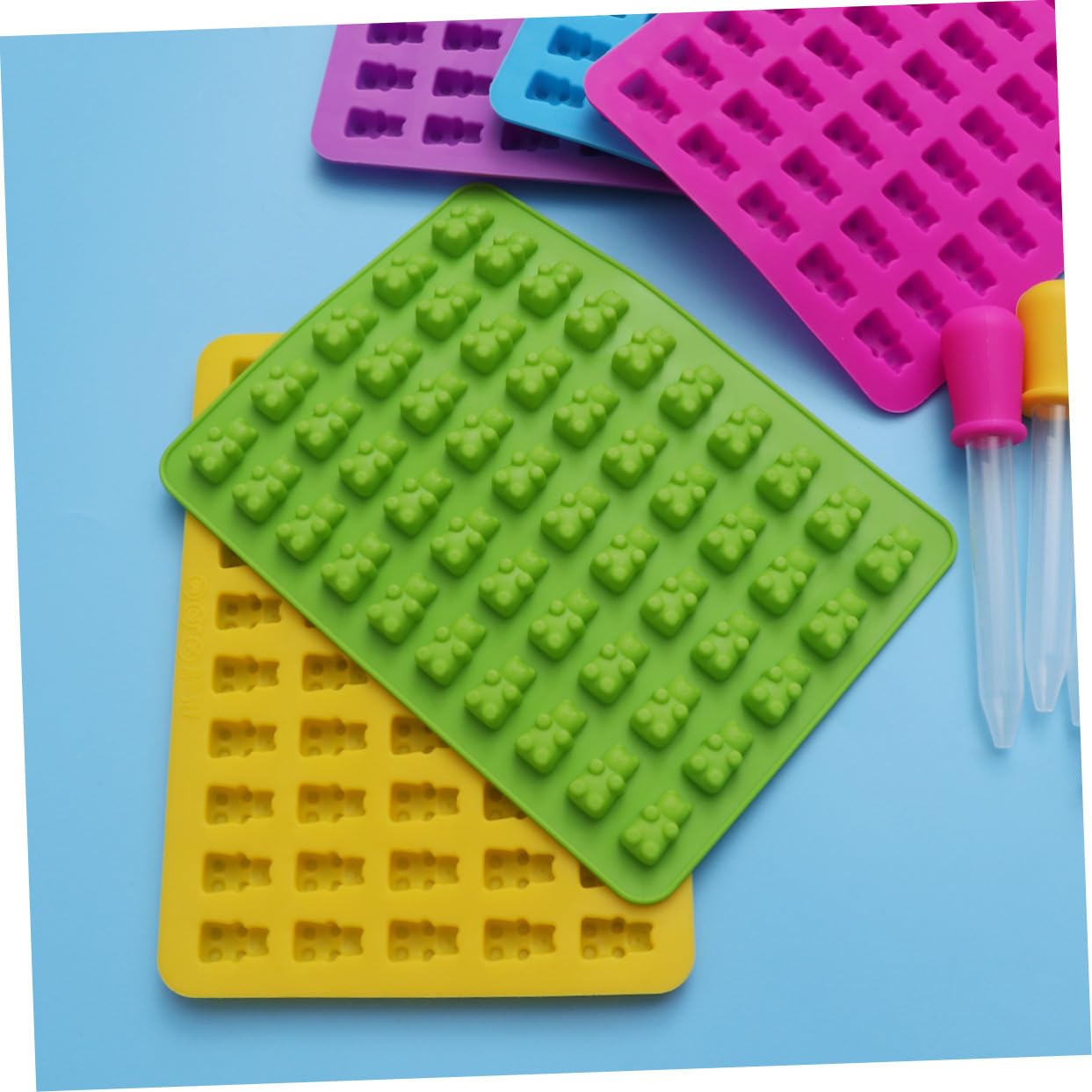 POPETPOP 5sets Stampo in Silicone per Cioccolato Forma di Orso con Contagocce per Caramelle Gommose o Zucchero Dimensioni Mini Facile da Usare e Pulire