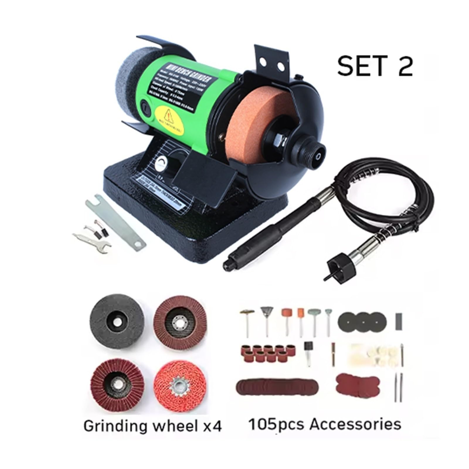Szlifierka polerska, Mini Szlifierka Biurkowa 150W Rzeźba W Drewnie Jade Polerowanie Wielofunkcyjna Do Noży Pióro(Set 2)