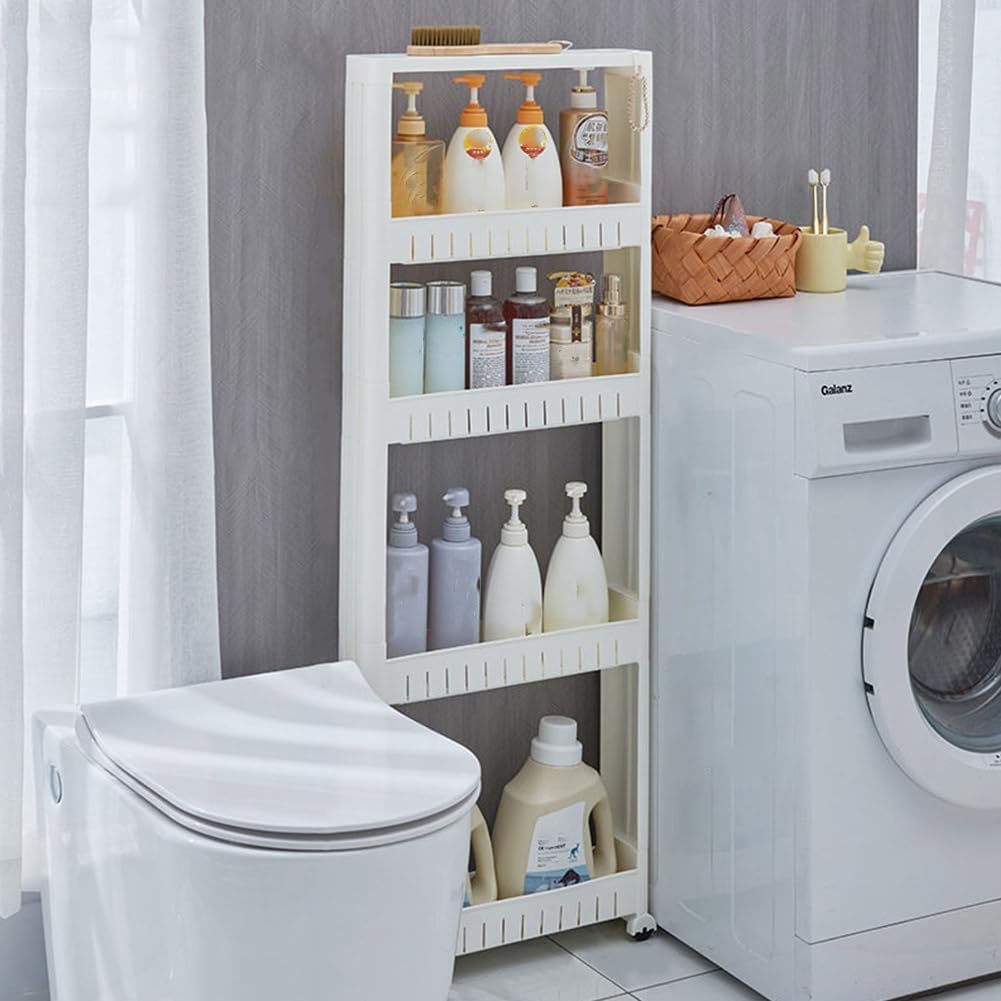 3-Tier Slim Storage Cart,Narrow Rolling Cart Organizer Skinny Utility Storage Cart with Wheels for Bathroom Kitchen Laundry Room Small Spaces (17.7 × 3.9 × 25 Inch)