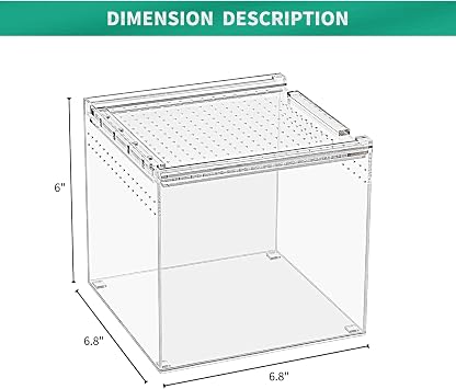 Reptile Terrarium,6.8 x 6.8x 6 Reptile Breeding Box, Magnetic Acrylic Enclosure,for Tarantula,Hermit Crab,Jumping Spider,Iguana,Leopard Gecko,Bearded Dragon, Insect, Mantis, Scorpions.