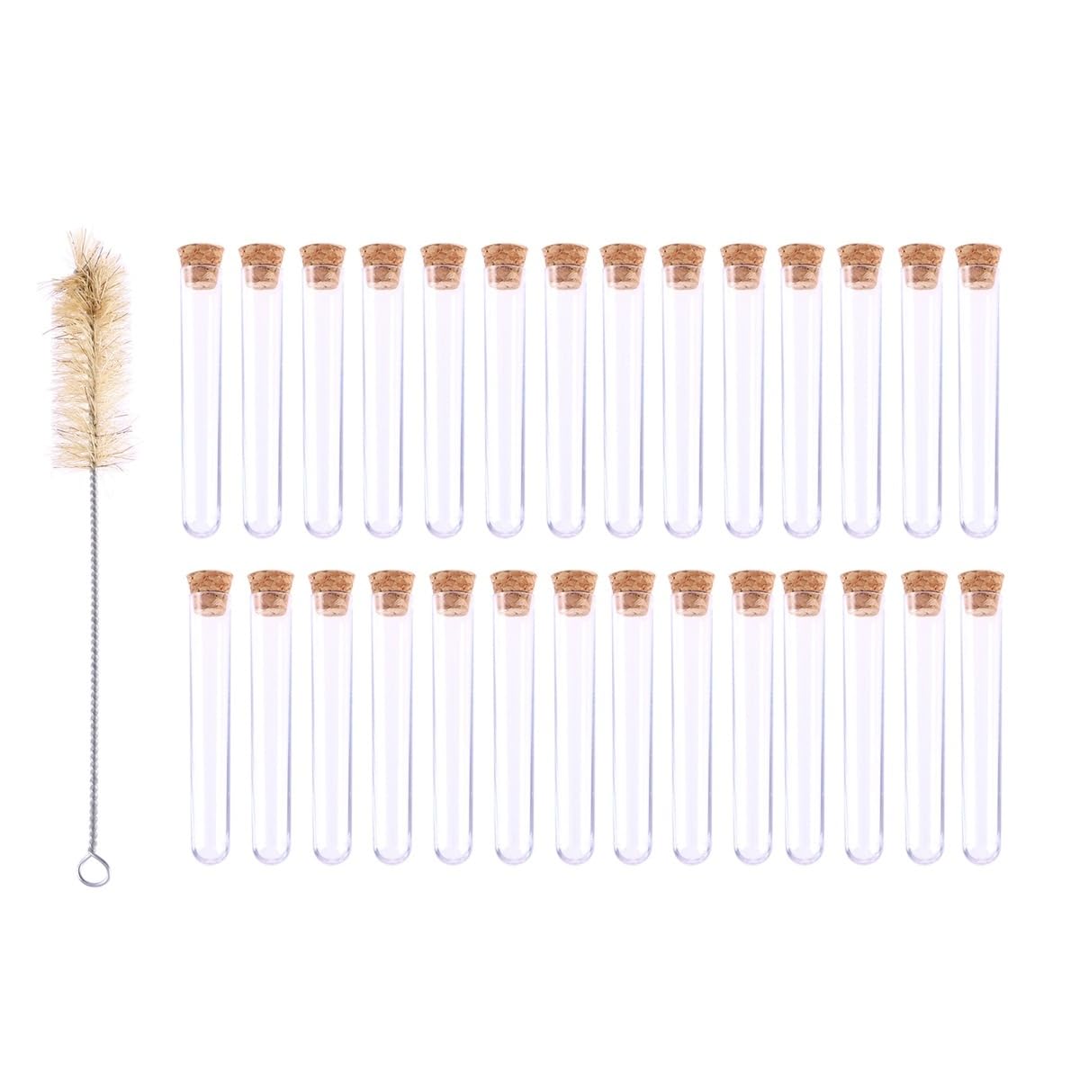 NICERIO Plastic Test Tubes with Cork Stoppers and Cleaning Brush 50 Pieces Clear Vials for Scientific Experiments Powder and Liquid Storage Travel Cosmetics and Crafts 3 X 0.5 Inch