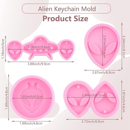 Miniatura 2 de Molde de resina para aretes, cabezas alienígenas y naves espaciales alienígenas, moldes de resina de silicona para llavero de bricolaje moldes de