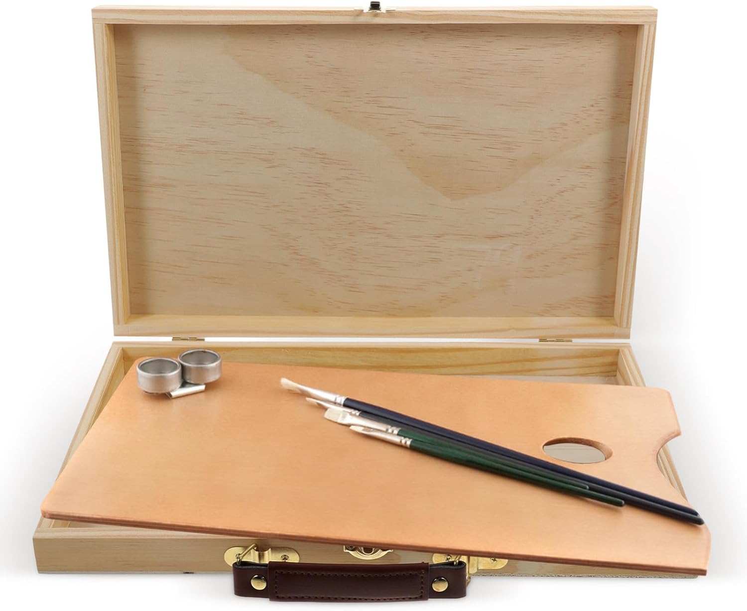 MAGICLULU Portable Wooden Painting Tool Box with Handle and Locking Clasps, Lightweight Art Case for Adults, Khaki Wood Storage Box for Daily Life Supplies