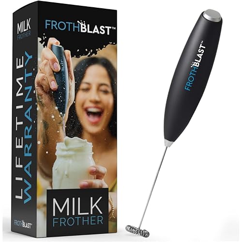 FrothBlast™ Milk Frother Handheld for Coffee {Foam Maker} Electric Whisk Drink Mixer for Lattes, Cappuccino, Frappe, Matcha, Hot Chocolate (Black)