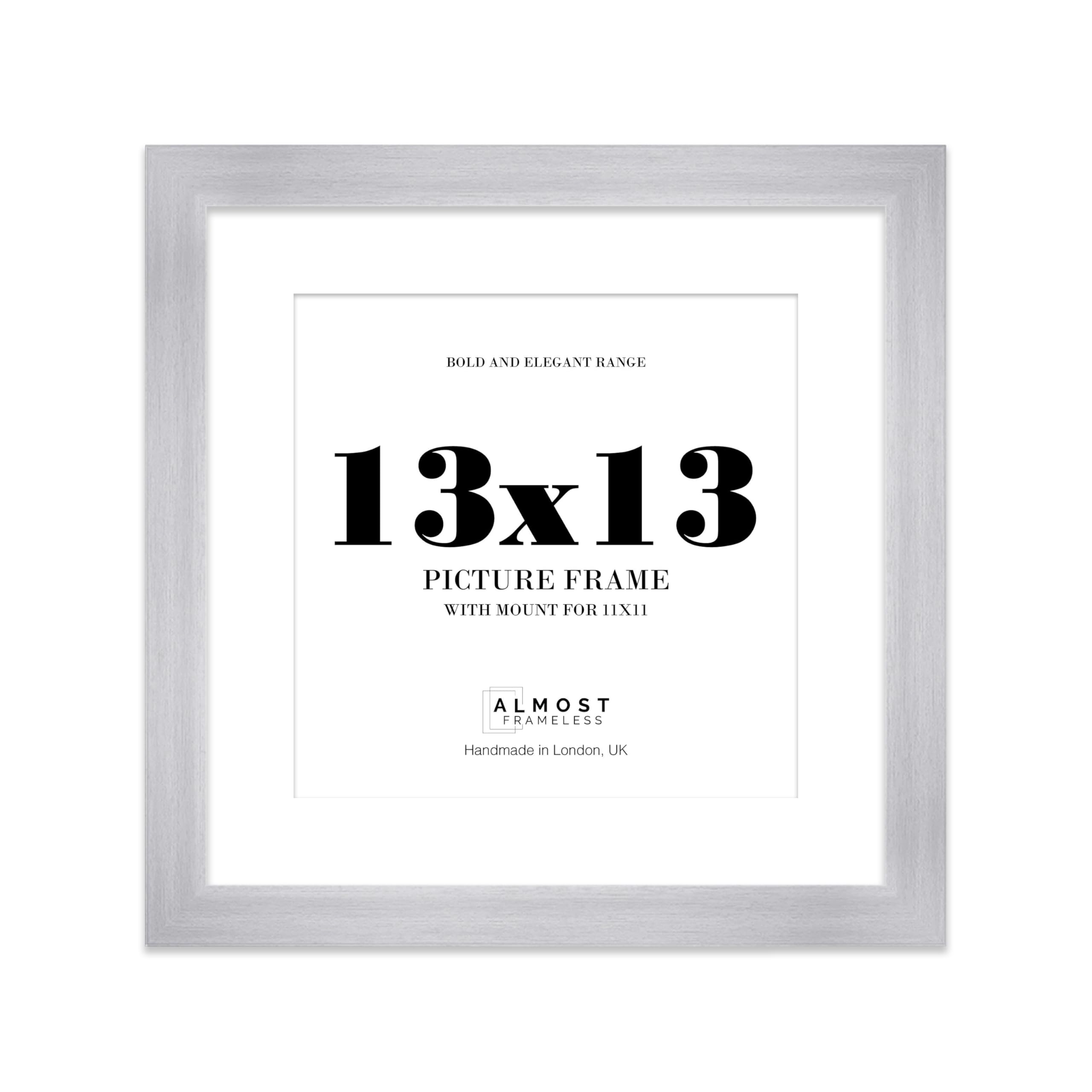 13x13" Silver Square Frame With Mount for 11x11" Pictures 28mm Edge Frame Display with Wall Hooks, 1 Pack