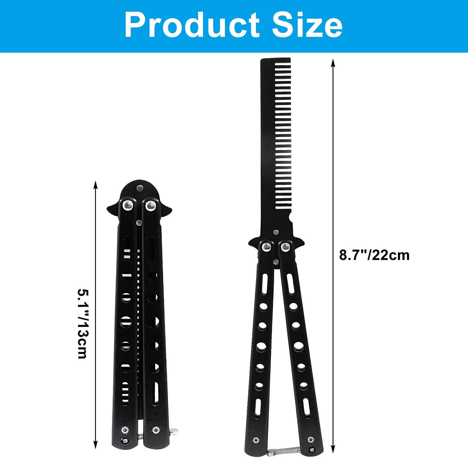 Coufce 2 Pack Butterfly Knife Comb Training Practice Folding Comb Stainless Steel Beginners Trainer Martial Arts Practice Tool Outdoor Indoor Camping Tactical