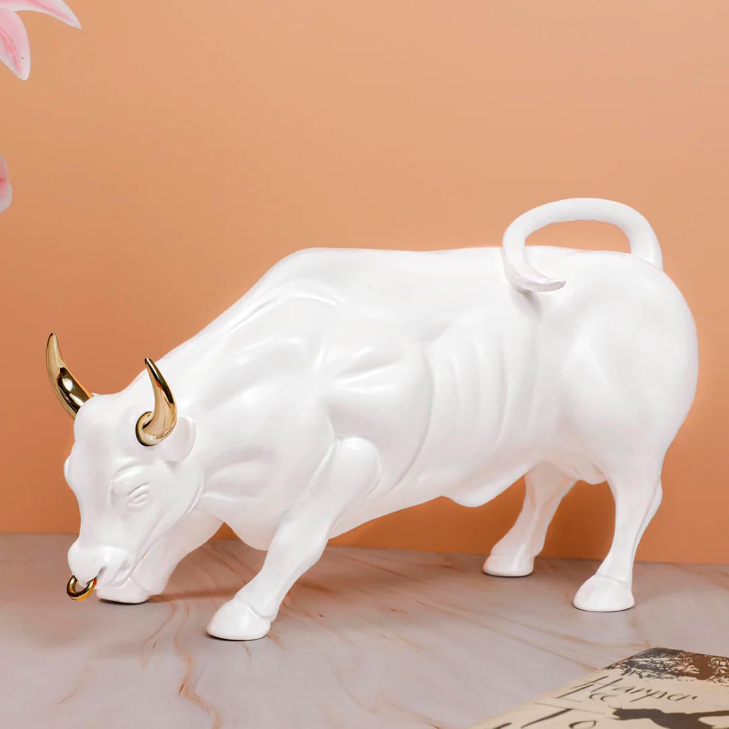Amazon.com: Artarium White Charging Bull Figurine (7.4 Inch), Wall