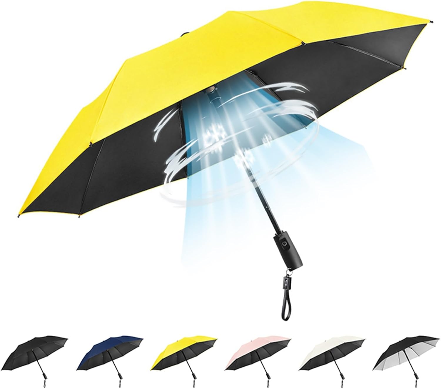 Foldable Umbrella with Fan, USB Rechargeable Cooling Umbrella with Fan, Portable Multifunctional Sun Travel Umbrella for Fishing, Golfing
