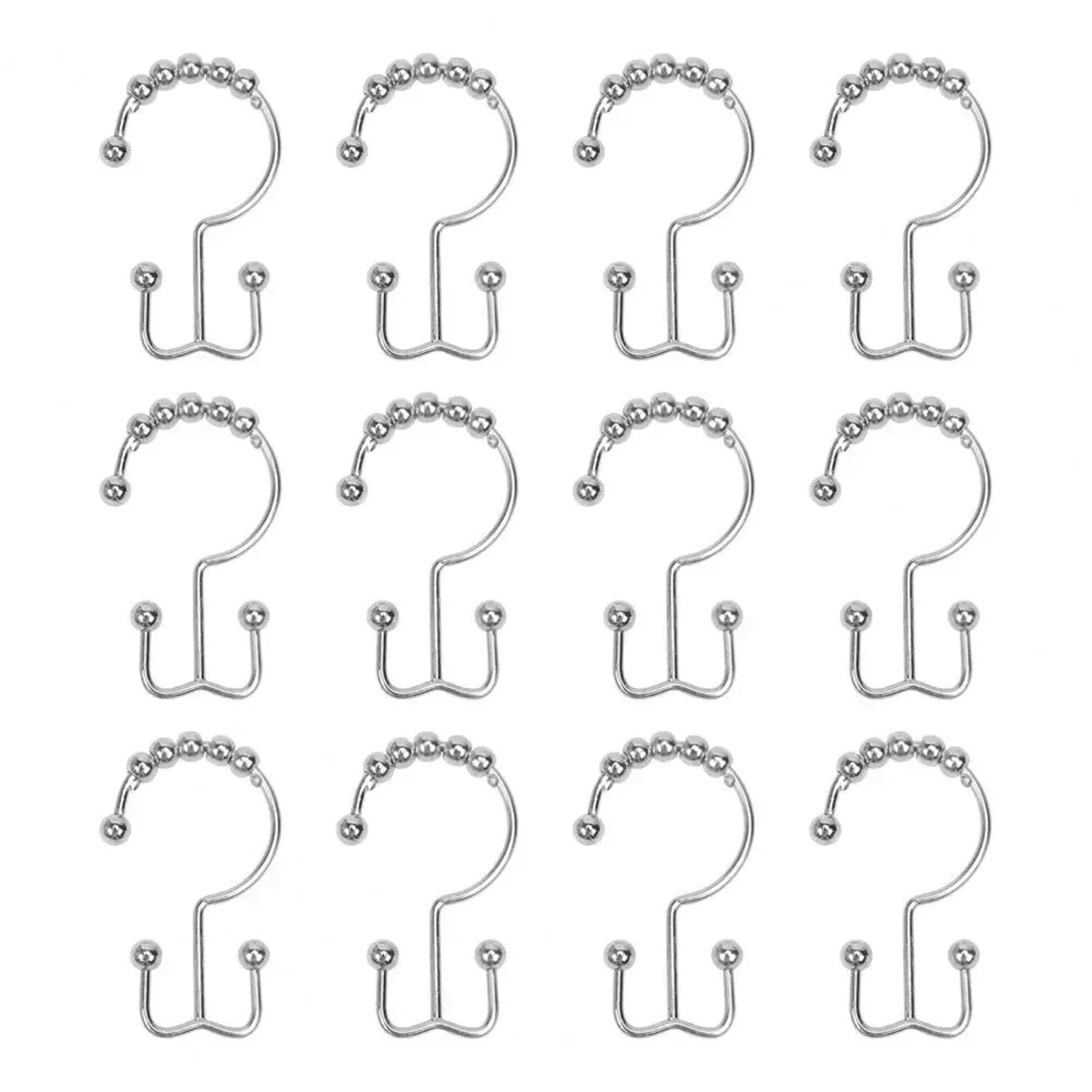 Anillos para Cortina De Ducha Juego de Ganchos de Anillos for Cortina de Ducha de Metal, Doble Dorado con Cuentas for Revestimiento de baño, 12 Uds.(Silver-12pcs)