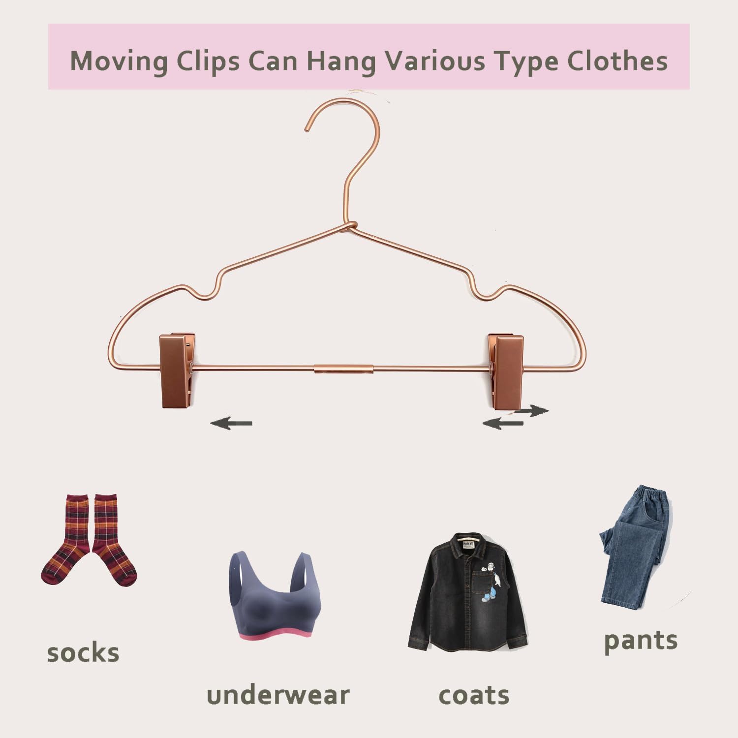 Rose Gold Metal Clothes Hangers with Clips,10 Pack Children 12.6" Baby Toddler Infant Newborn Kids Non Slip Durable Space Saving Baby Clothes Coat Hangers