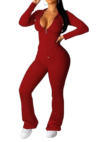 PINSV Women 2 Piece Outfits Workout Bodycon Tracksuit Long Sleeve
