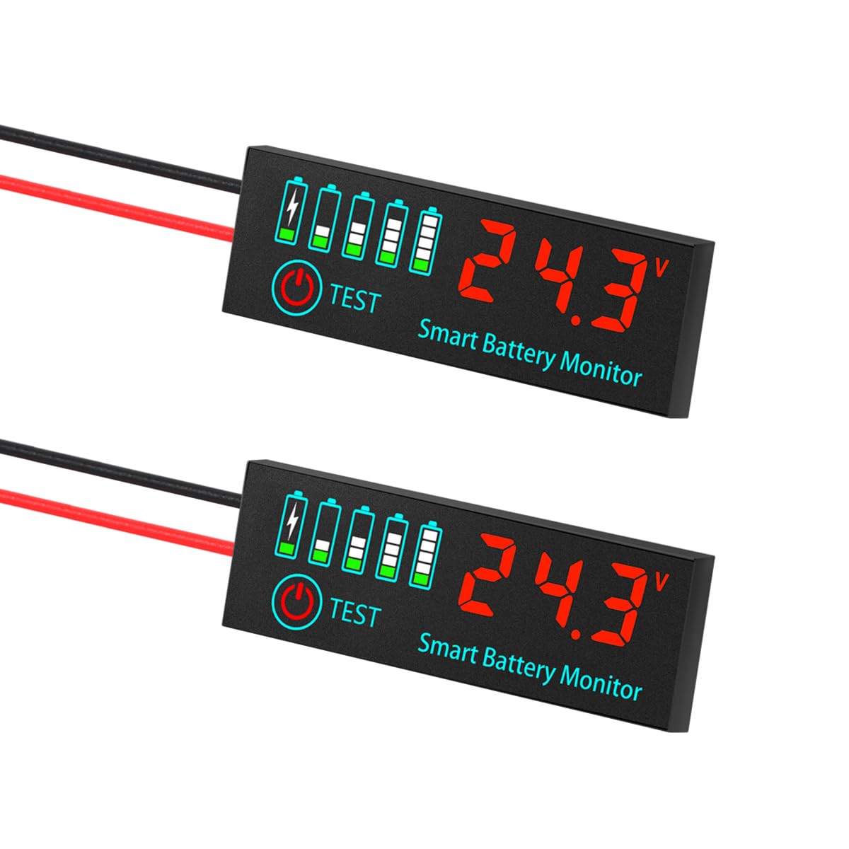 4-Pack White LED Battery Level Indicator, 7-55V Voltage Meter Module for DIY Projects, Automotive, Solar, Lithium/LiFePO4/Lead-Acid Batteries