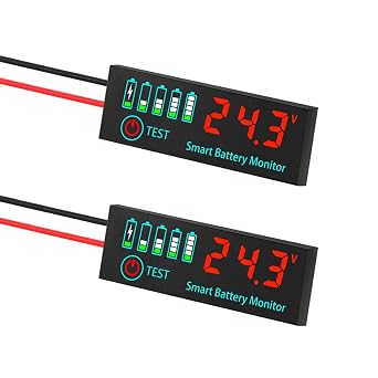 2-Pack Red LED Battery Voltage Tester Module, 7-55V DC Battery Level Indicator for Lithium/LiFePO4/Lead-Acid Batteries, Custom Voltage Settings, Low Power Backlight