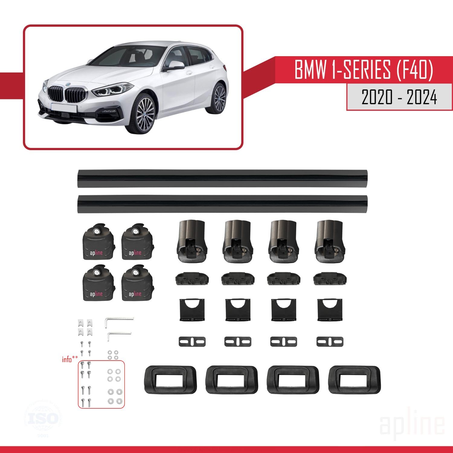 Kompatibel mit BMW 1er (F40) 2019-2024 ACE-3 Modell Relingträger Dachträger Auto Gepäckträger Schwarz Aluminium 2 Stangen