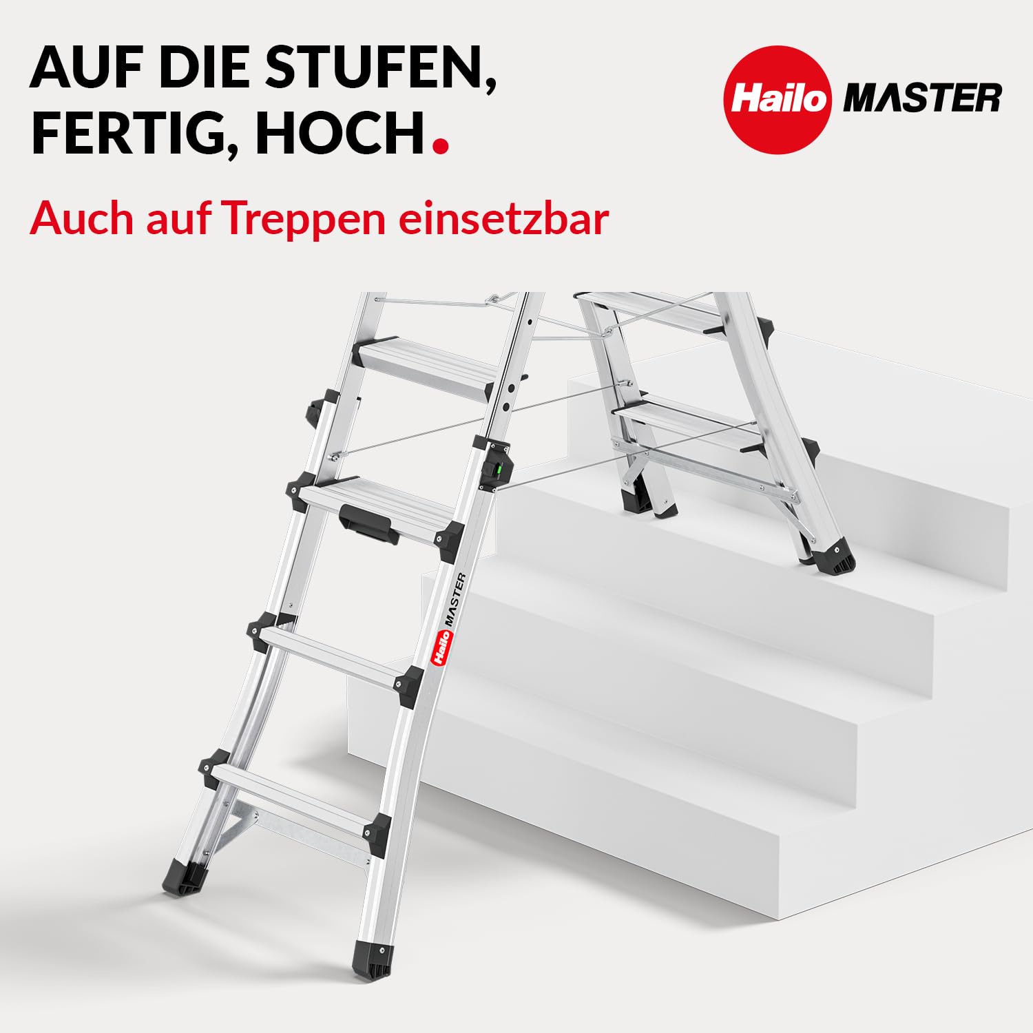 Hailo Master DTL100 Topline Teleskopleiter - ausziehbare, klappbare Aluminium-Leiter - Höhe verstellbar bis 1,31 m - 2 x 4, 5 oder 6 Stufen nutzbar - Gewicht: 8,9 kg