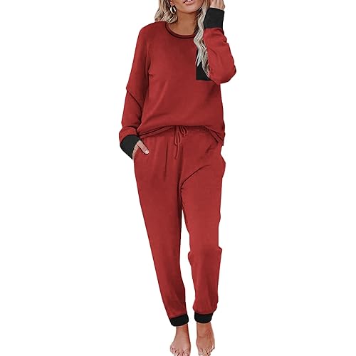 Ekouaer Pajamas Women's Long Sleeve Pj Set Soft 2 Piece Loungewear Sleepwear with Jogger Pants XS-3XL