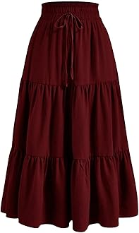 Floral Maxi Skirt for Women Summer Comfy Tiered Elastic High Waisted Skirts Vacation A-Line Flowy Swing Long Skirts