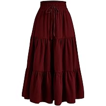Womens Skirts Womens Summer Comfy Tiered Elastic High Waisted Long Skirt Casual Floral Printed A Line Maxi Skirts