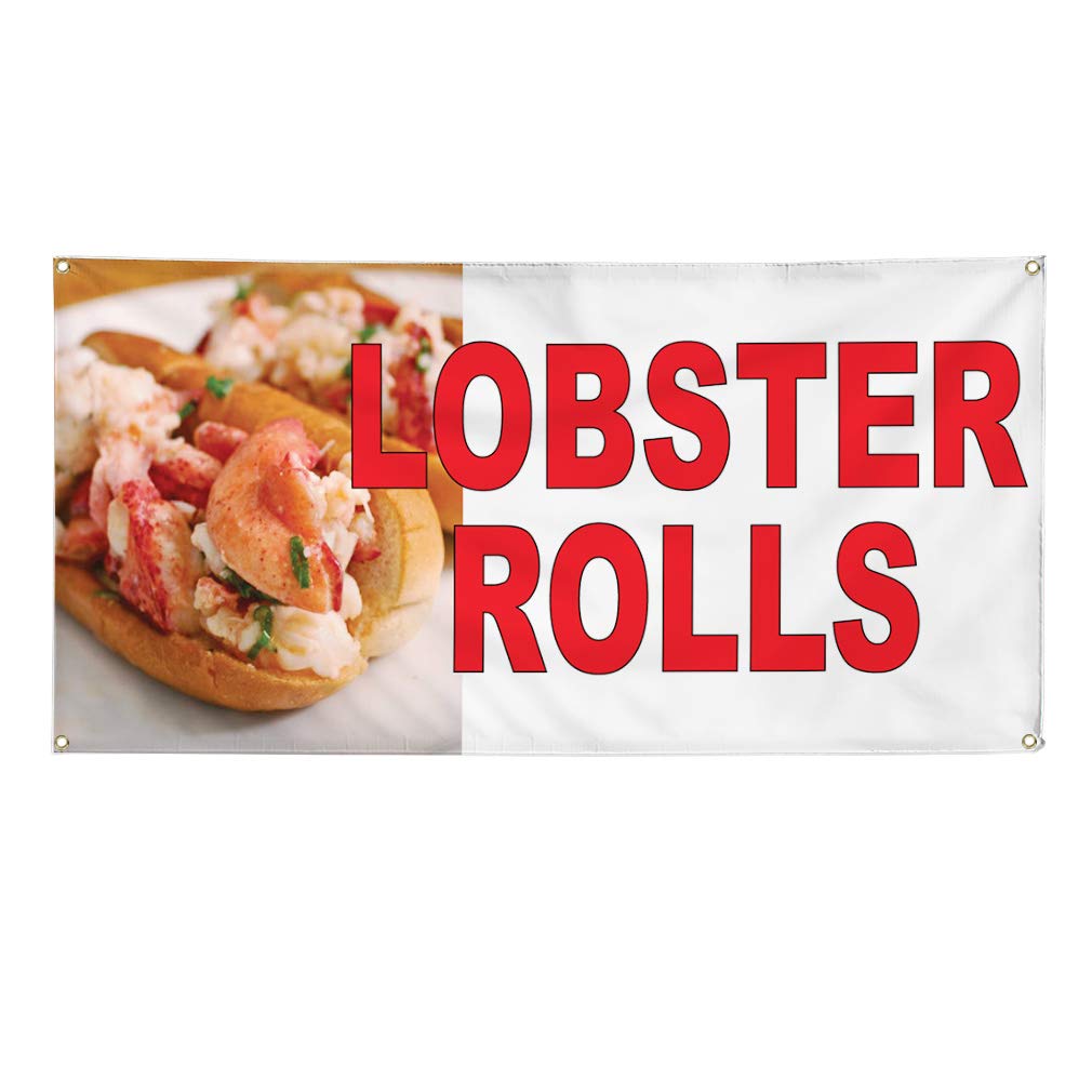 Vinyl Banner Multiple Sizes Lobster Rolls Red Food Bar Restaurant Truck Restaurant & Food Outdoor Weatherproof Industrial Yard Signs 6 Grommets