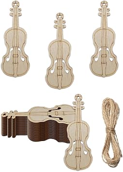 20pcs Wooden Violin Shaped DIY Craft Cutouts Musical Violin Unfinished Wood Tags Ornaments for Wedding Birthday Music Themed Party Decoration