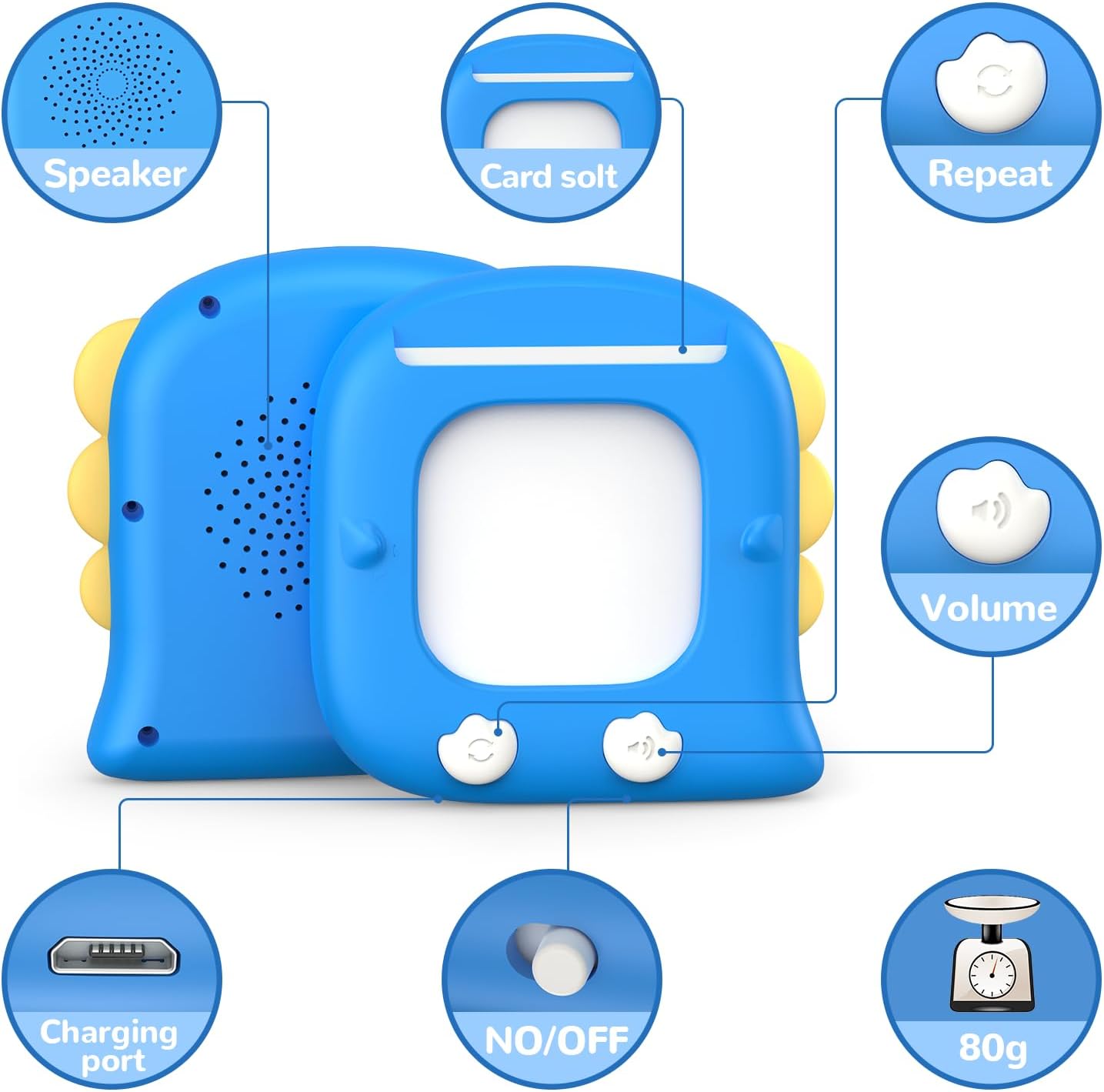 Kidzdo Dinosaur Talking Flash Cards with 254 Words, Easter Birthday Gifts for 2 3 4 5 6 Year Old Boys and Girls, Educational ABCs Learning Toys, Toddlers Pocket Speech Therapy Toys, Blue