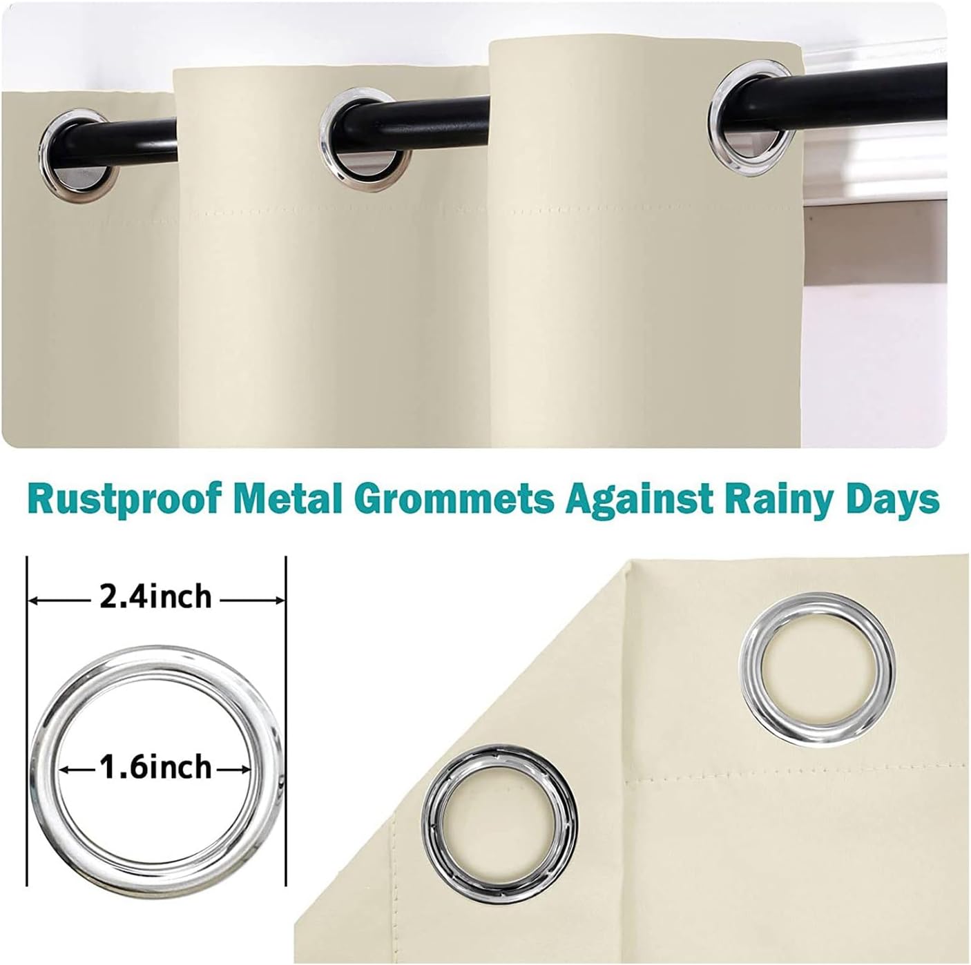 Outdoor Curtains Waterproof Home Cabana Solid Indoor Outdoor Light Filtering Grommet Top Curtain Panel,1 PCS,78 * 112inch（W*H）
