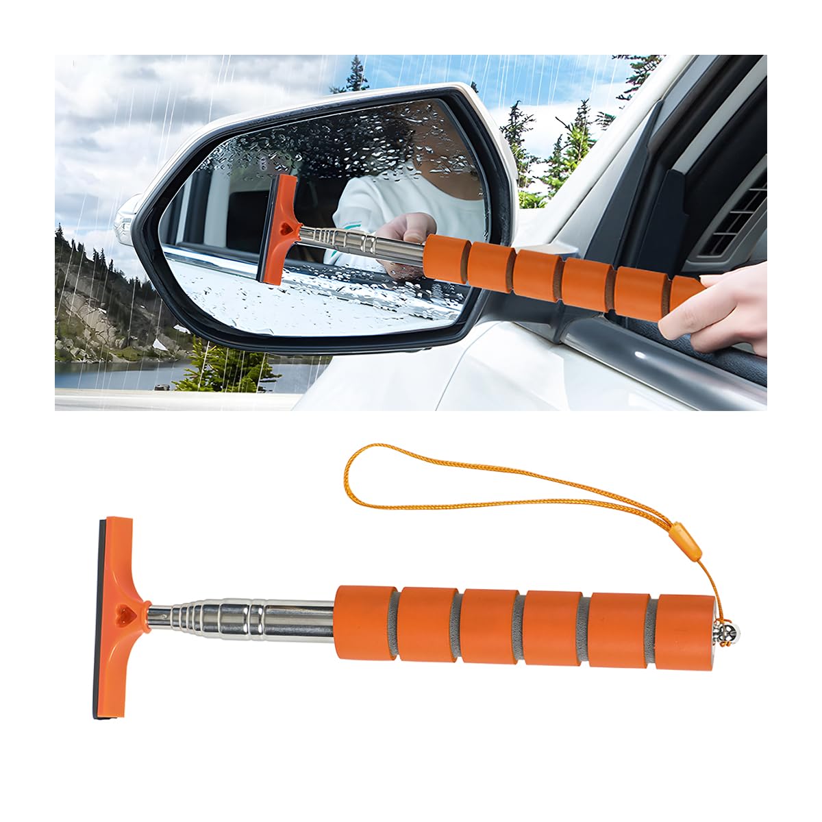 Extendable Car Rearview Mirror Wiper Telescopic Car Mirror Wiper Long Handle Car Cleaning Tool Rearview Mirror Glass Defogger