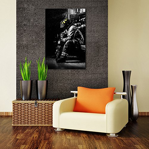 Sea Charm - Inspirational Wall Art Exhausted Firefighter After Rescue Hero Picture Canvas Print Painting For Living Room Decoration Fireman Posters Stretched And Framed Ready To Hang #TOP3