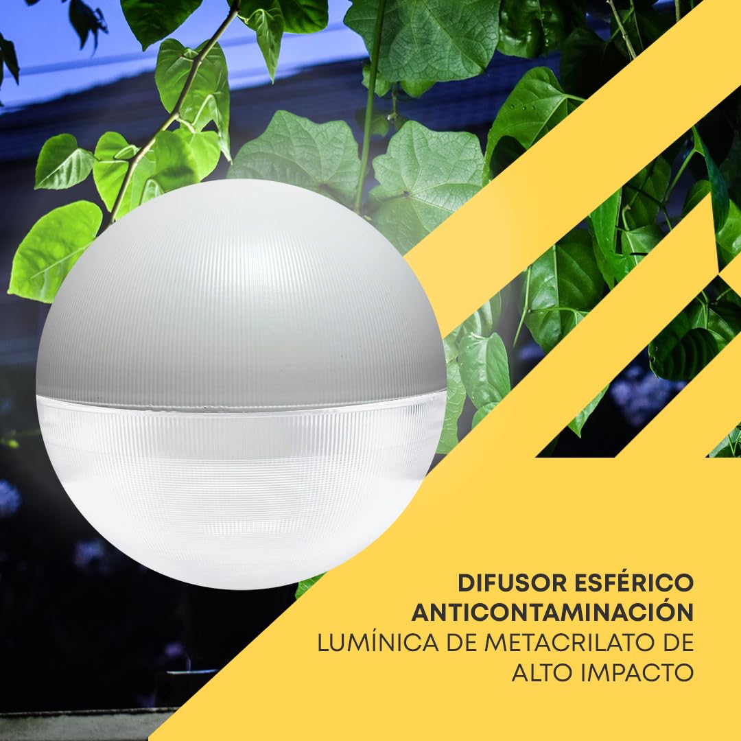 Bola Farola Exterior - Anticontaminación Lumínica - Metacrilato Grabado - Blanco - Medidas: Ø 48 cm - Boca: Ø 17 cm