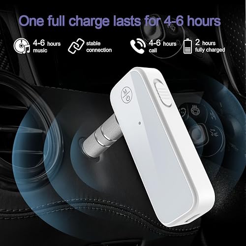 Miniatura 11 de Adaptador Bluetooth auxiliar para automóvil, receptor transmisor Bluetooth 5.3 2 en 1 para llamadas manos libres, cancelación de ruido Receptor