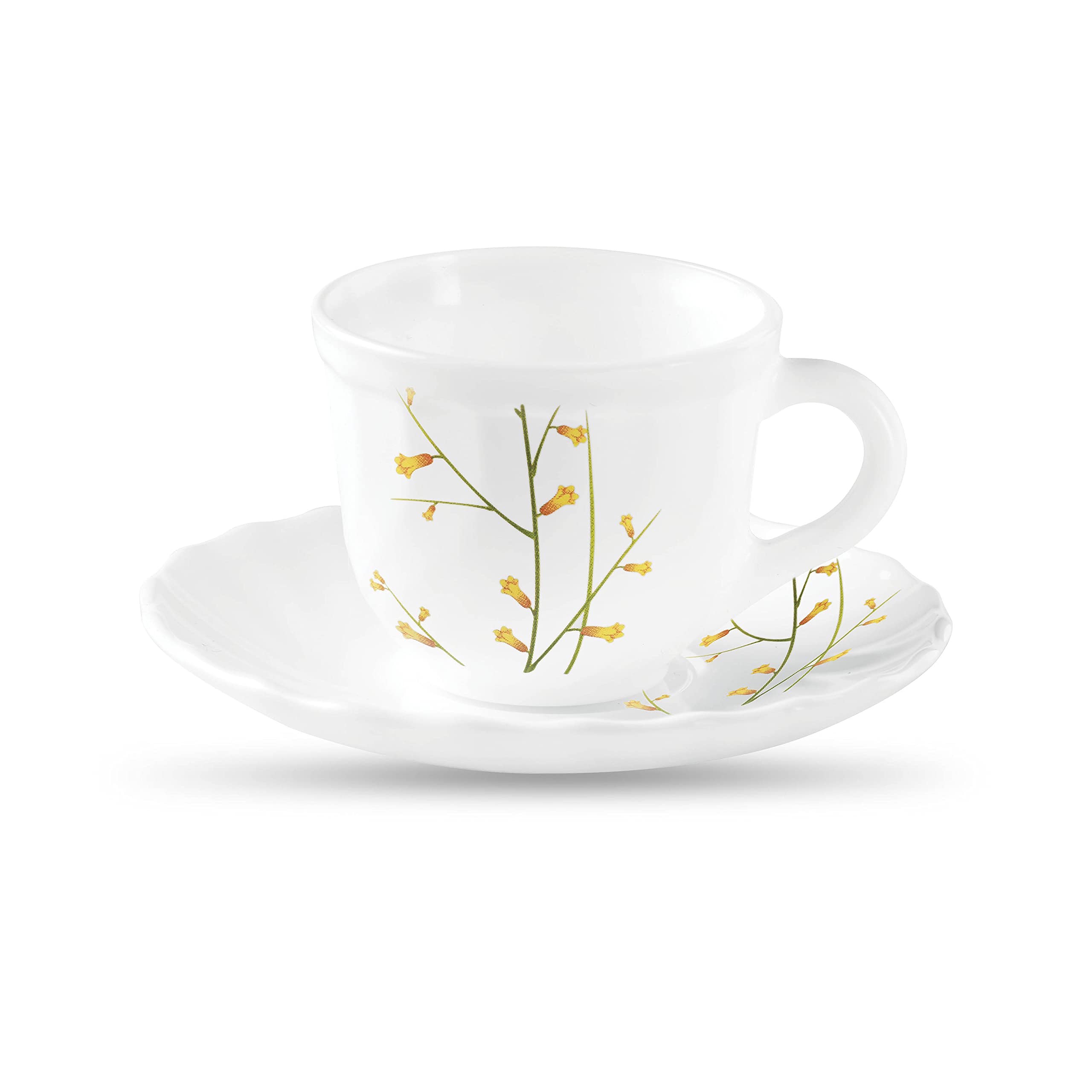Diva from La Opala Tulip L Citron Weave Cup Saucer Set, Set of 6, White
