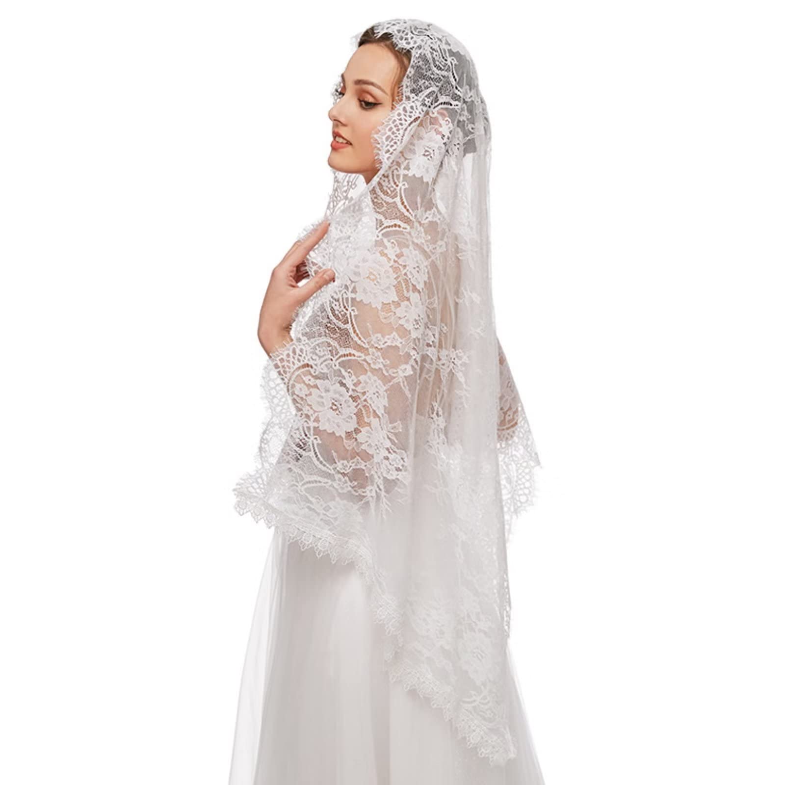 Velo a triangolo bianco, Veli da cattedrale, Velo in pizzo Mantilla Cappella Chiesa Cattolica Foulard Copricapo per donna
